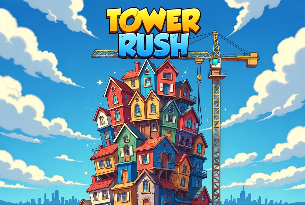 Tower Rush demo mode with the crane lifting a floor into position